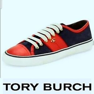 Tory Burch Churchill Navy/Red Lace Up Flats
